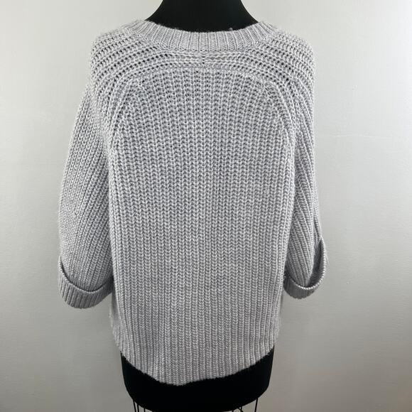 TRINA TURK Light Grey Thick Chunky Knit Ribbed Wool Blend Cardigan Sweater L - Picture 4 of 9